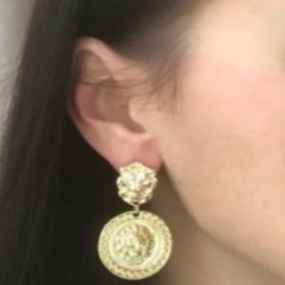 Lions Head Statement Earrings - Gold - Picture 8 of 8